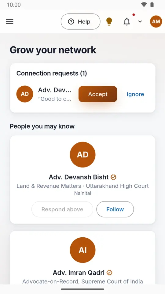 Connection requests and advocates to connect with