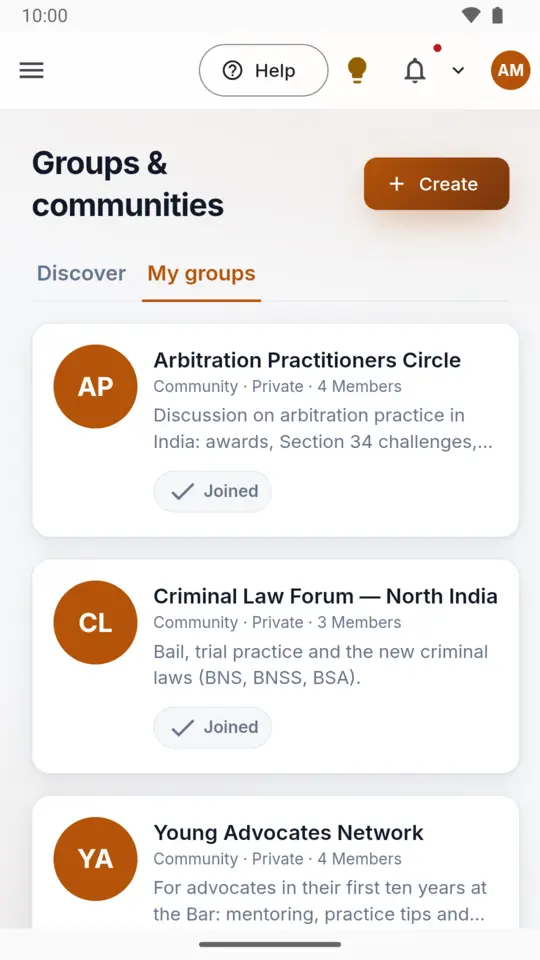 Legal communities for arbitration, criminal law and young advocates