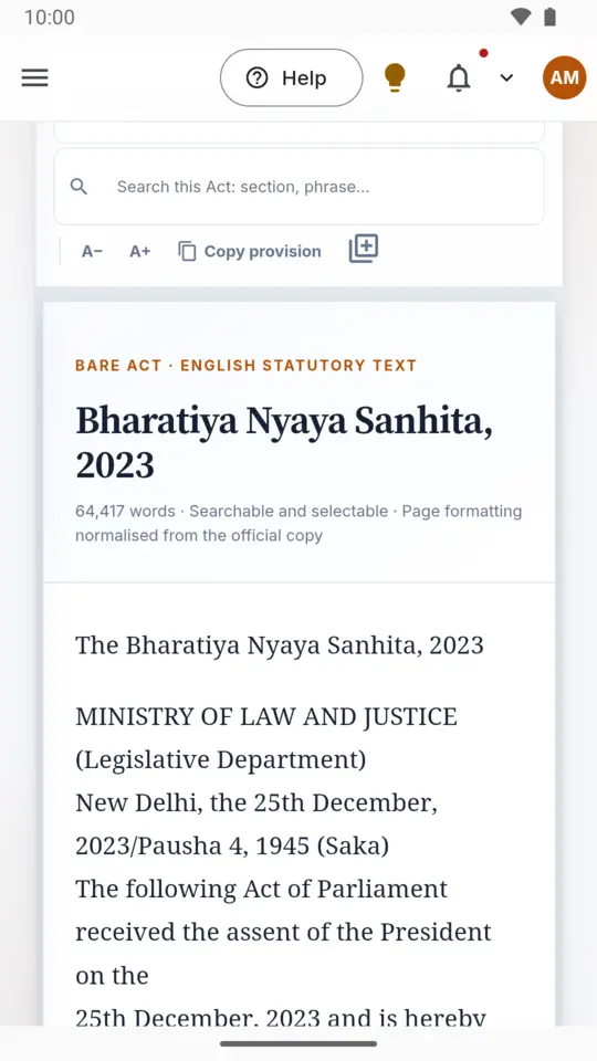 Reading the Bharatiya Nyaya Sanhita 2023 as clear text