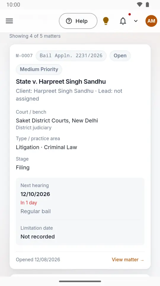Tracking cases and next hearing dates